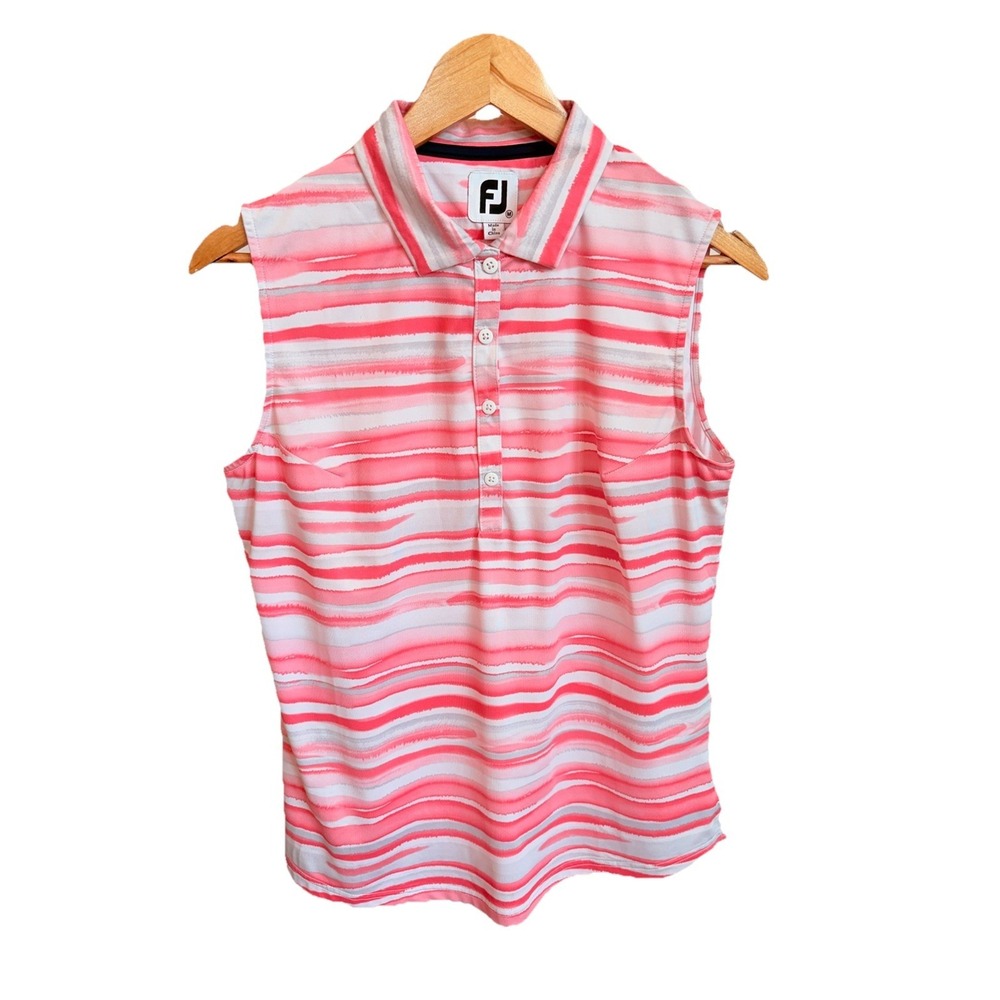 FOOTJOY Golf Sleeveless Polo Tank Shirt Womens Sz M Bright Coral Watercolor